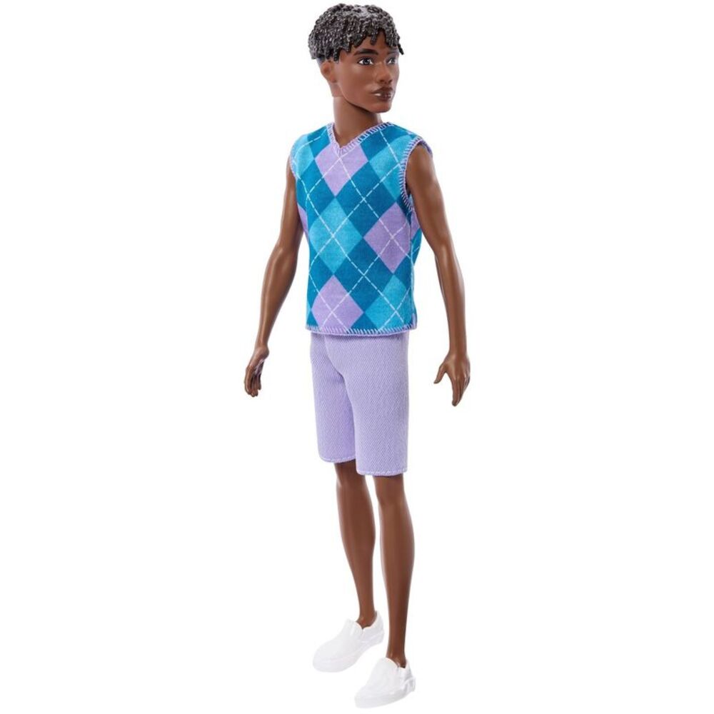 Barbie Fashionistas Ken Doll #253 in Lavender Shorts, Argyle Top, Brown Hair